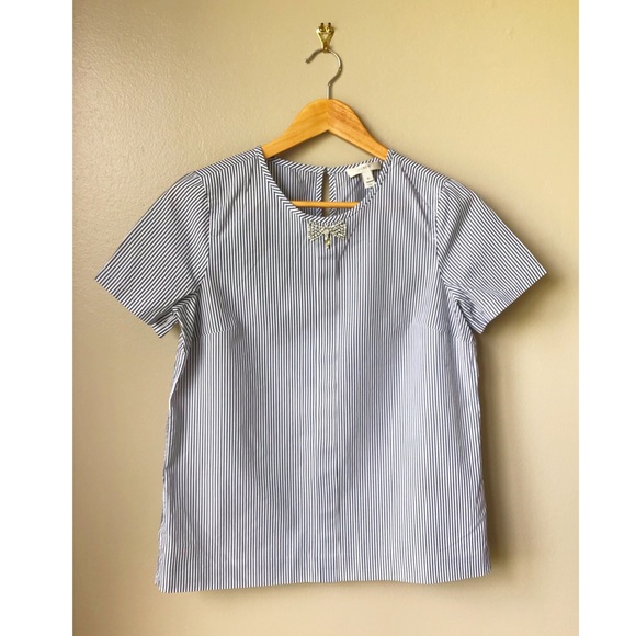 J.Crew Jeweled Stripe Bow Top Size 2 - Picture 1 of 5